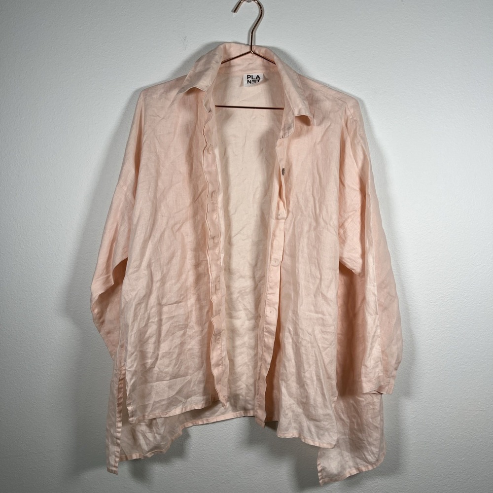Planet Womens Light Pink 3/4 Sleeve Linen Signature Shirt Size One Size Fits All